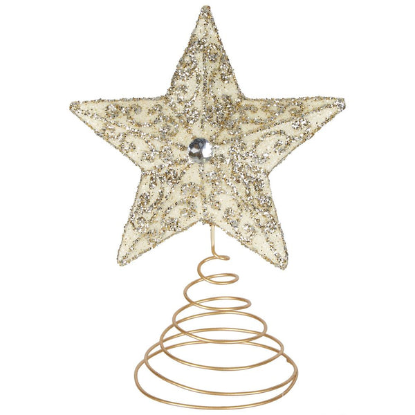 Ali Glitter Star Tree Topper - Gold + Cream